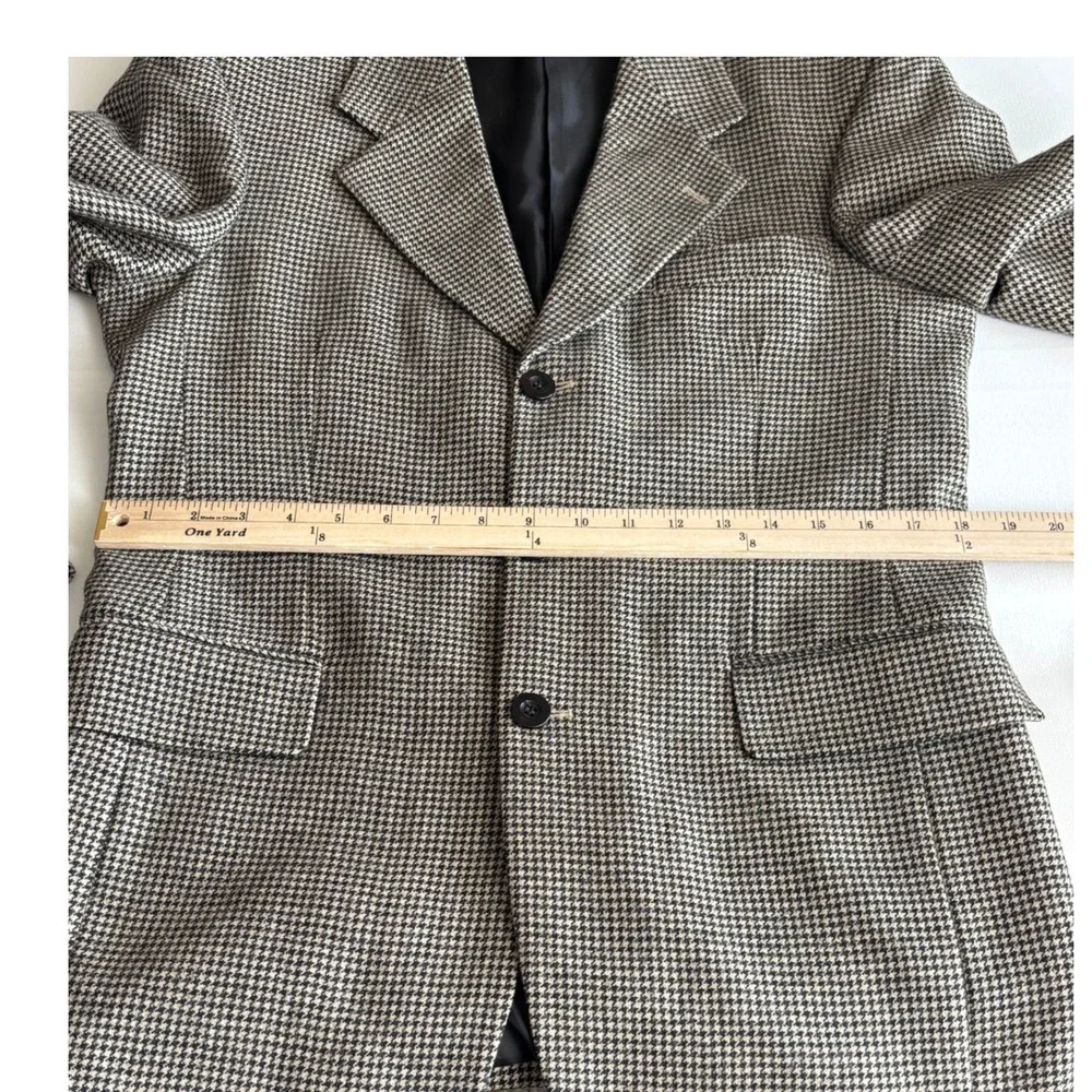Tom Tailor Mens 36R Lambswool Houndstooth Blazer Brown Black 3 Button Sport Coat
